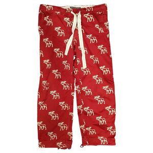 ABERCROMBIE & FITCH Pants Mens Small Red Moose Print Flannel Loungewear Y2K 90s